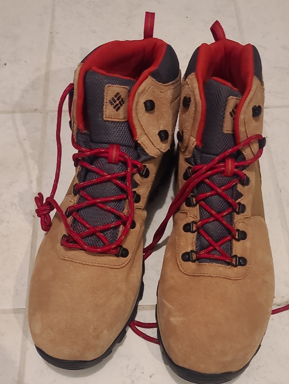 Columbia Tan Suede Hiking Boots with Red Laces